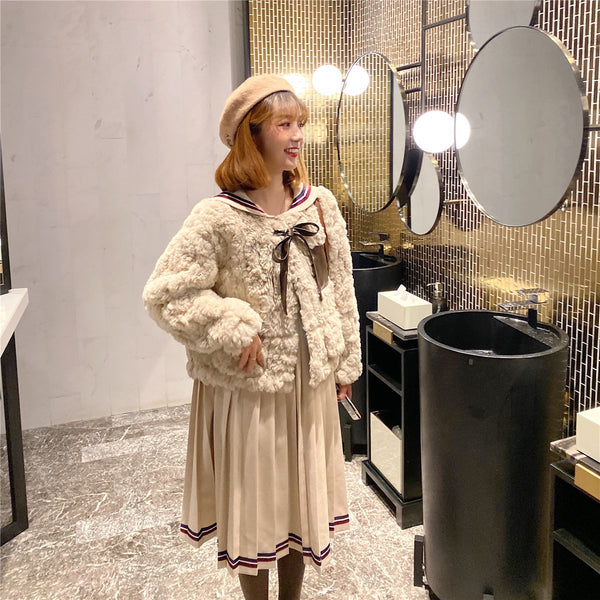 ホワイトフェイクラビットファーショートコート【送料無料】【代金引換】