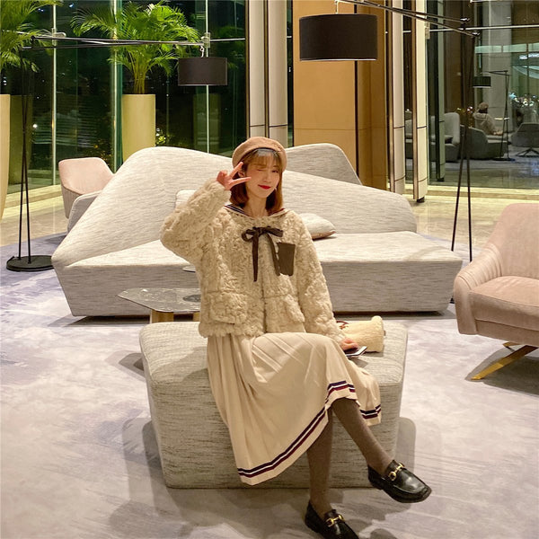 ホワイトフェイクラビットファーショートコート【送料無料】【代金引換】